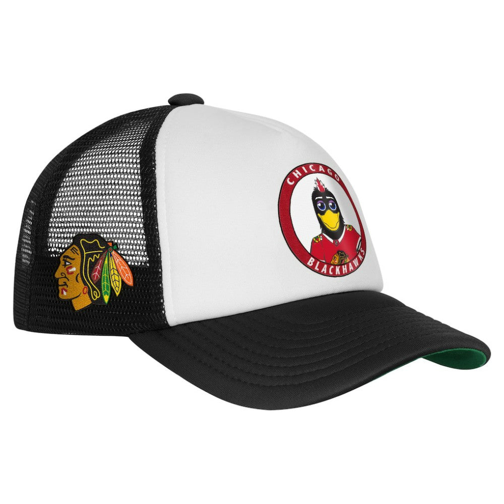 Chicago Blackhawks Mitchell & Ness Youth Mascot Adjustable Trucker Hat - White - NHL