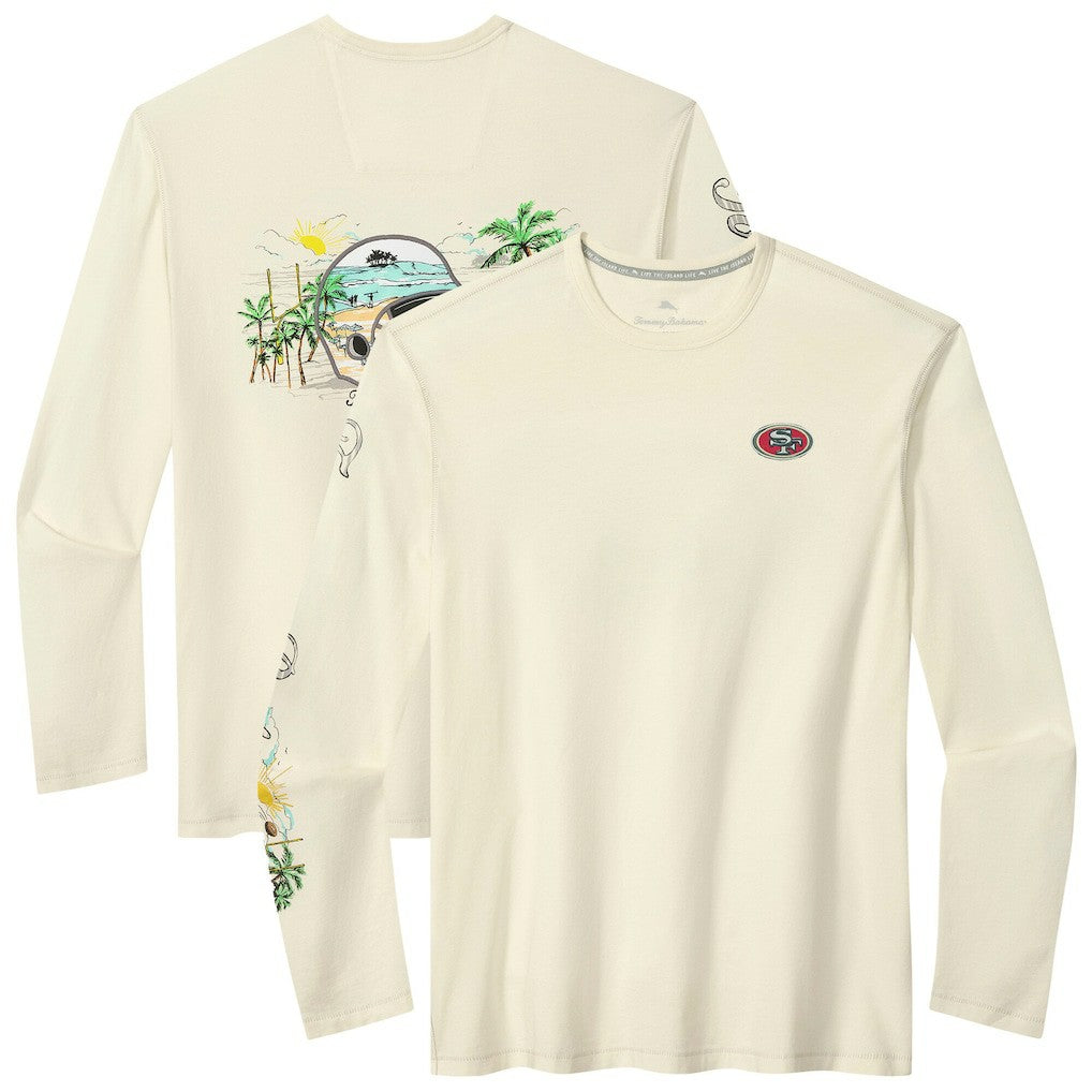 San Francisco 49ers Oasis Endzone Lux Long Sleeve T-Shirt Cream | Tommy Bahama