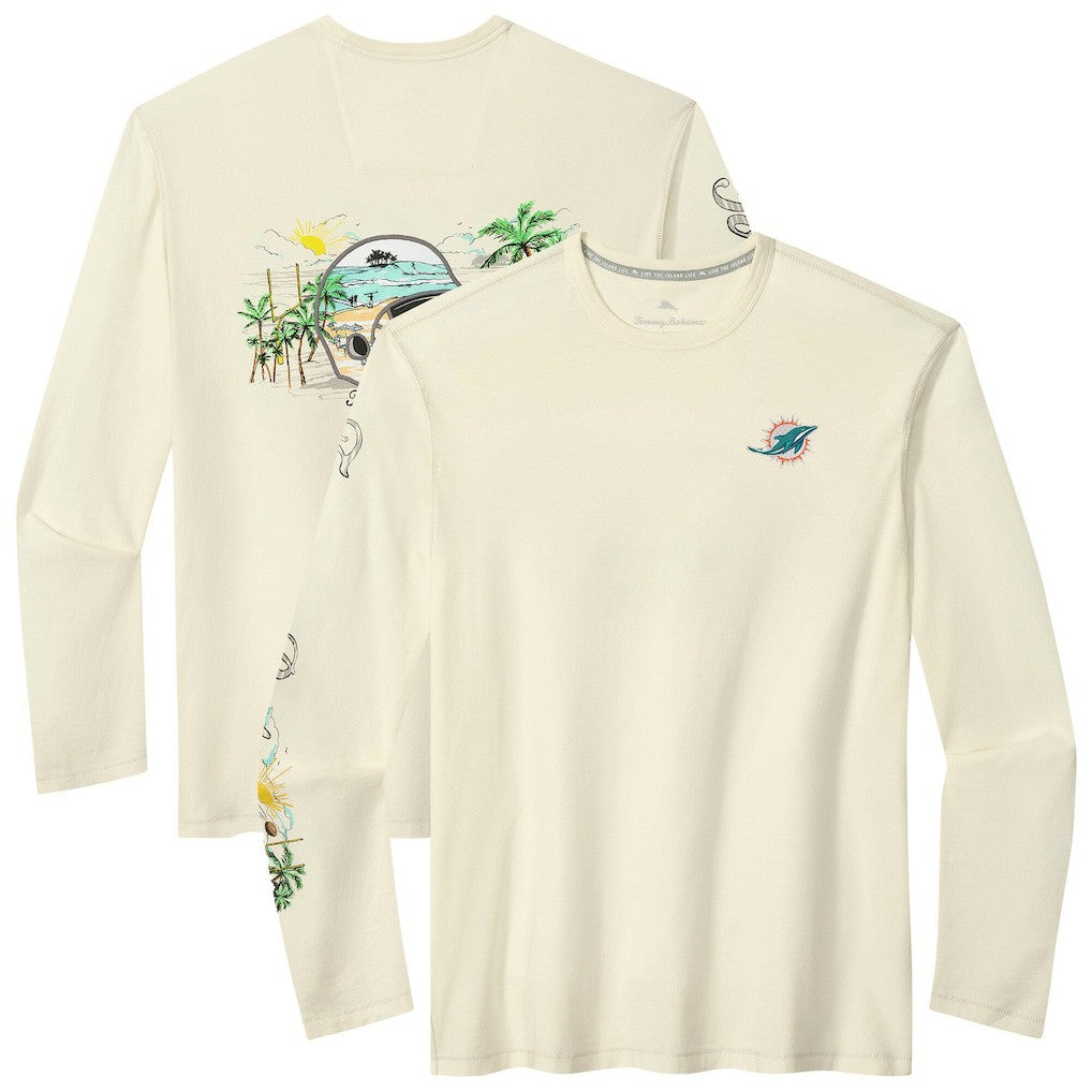 Miami Dolphins Oasis Endzone Lux Long Sleeve T-Shirt Cream | Tommy Bahama