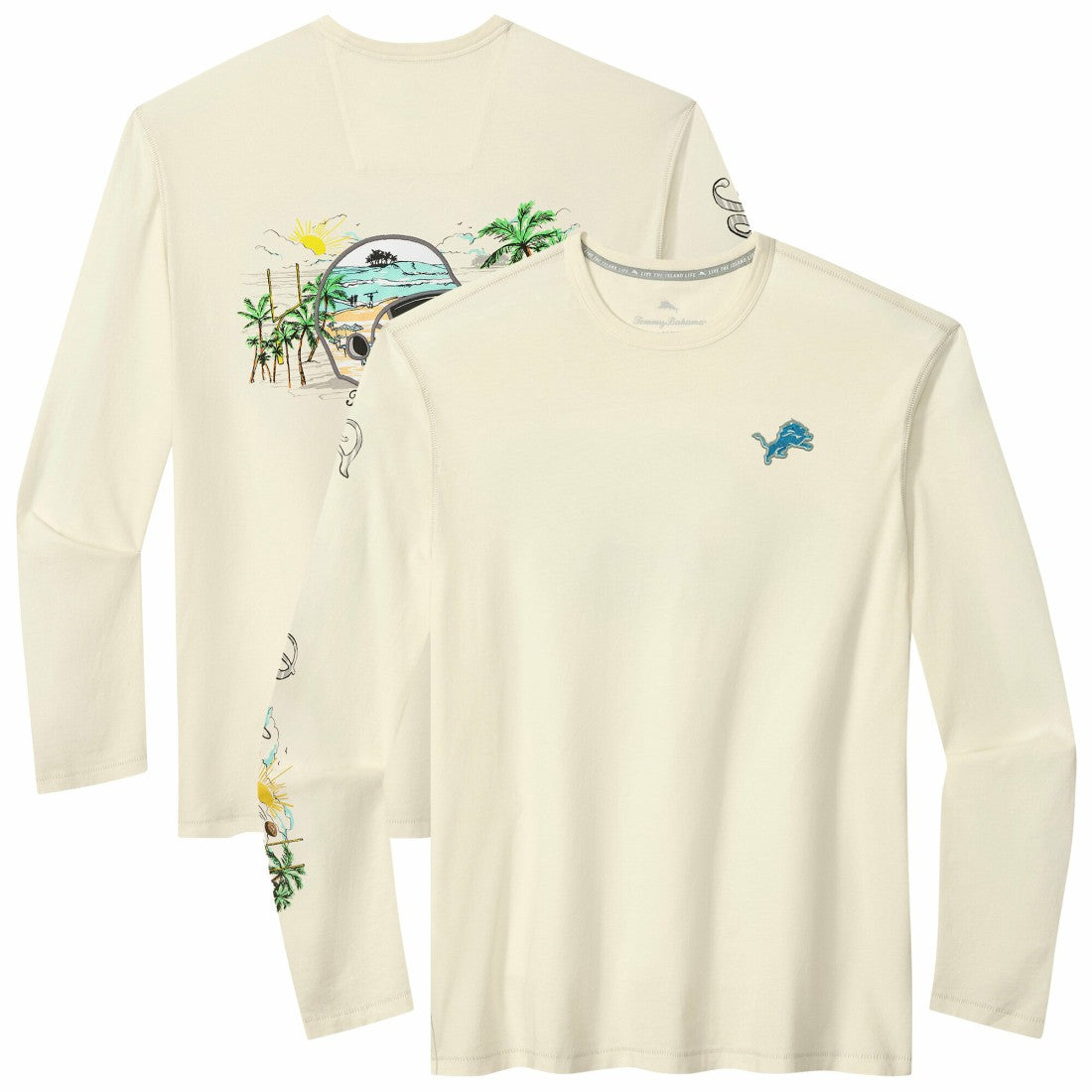 Detroit Lions Oasis Endzone Lux Long Sleeve T-Shirt Cream | Tommy Bahama
