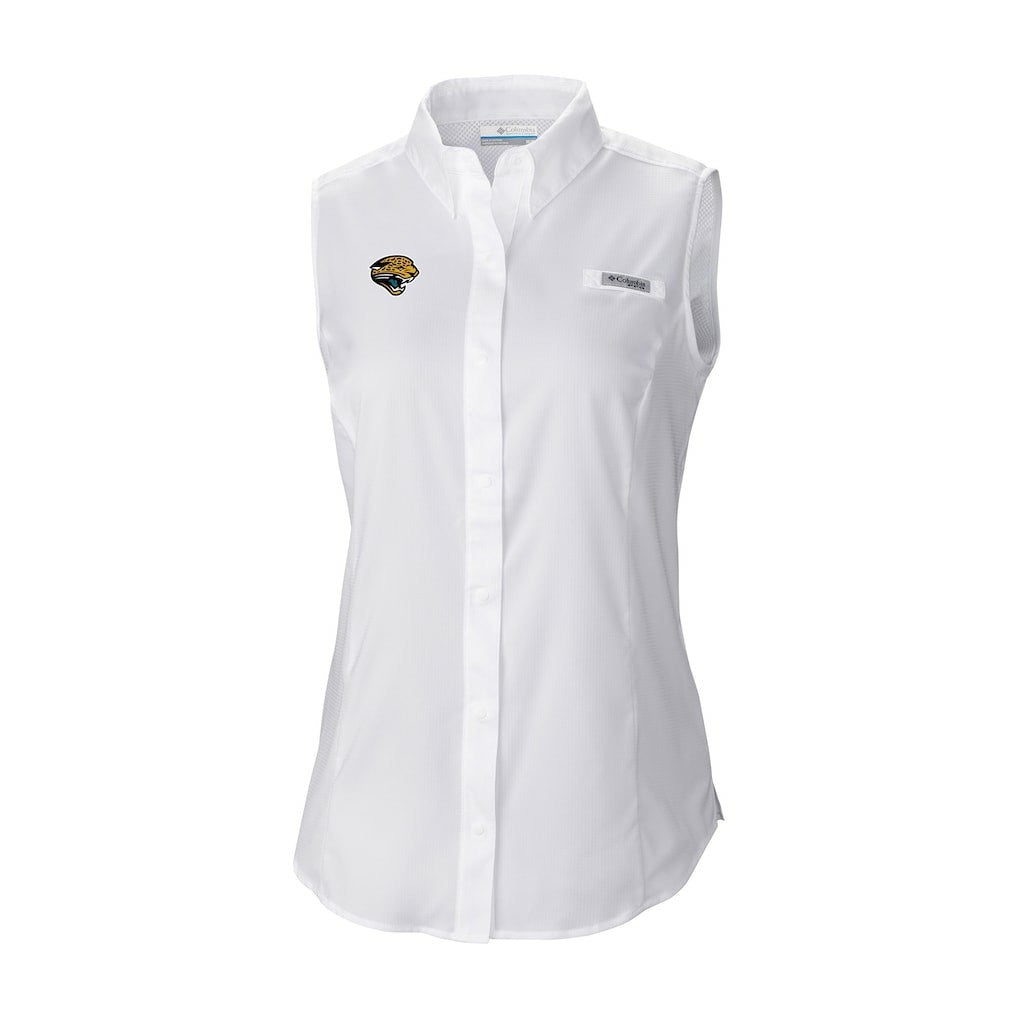 Jacksonville Jaguars Women's Historic Tamiami Omni-Shade Sleeveless Button-Up Shirt White | Columbia