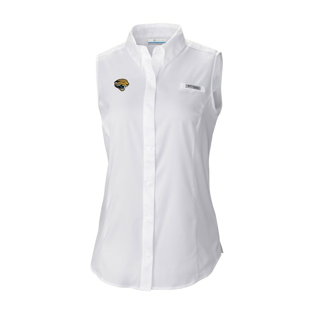 Jacksonville Jaguars Women's Historic Tamiami Omni-Shade Sleeveless Button-Up Shirt White | Columbia