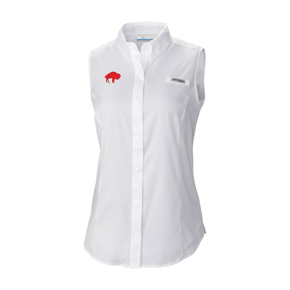 Buffalo Bills Women's Historic Tamiami Omni-Shade Sleeveless Button-Up Shirt White | Columbia