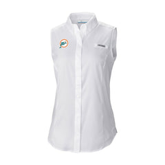 Miami Dolphins Women's Historic Tamiami Omni-Shade Sleeveless Button-Up Shirt White | Columbia