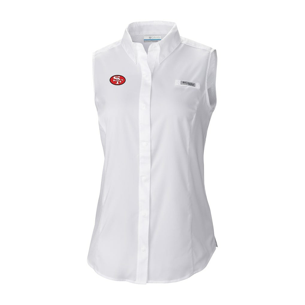 San Francisco 49ers Women's Historic Tamiami Omni-Shade Sleeveless Button-Up Shirt White | Columbia