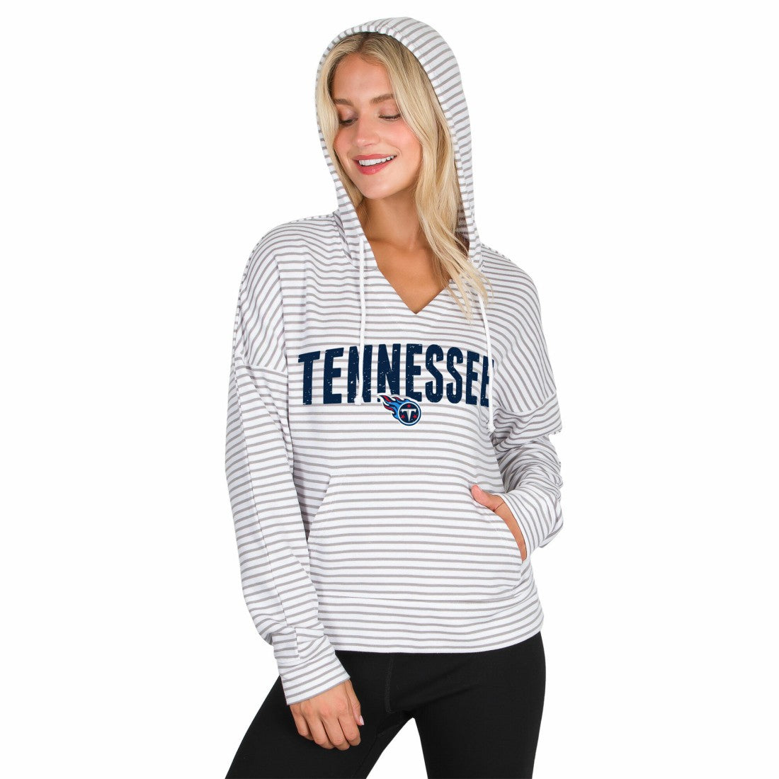 Tennessee Titans Concepts Sport Women's Liftoff Striped V-Neck Hoodie White/Gray | NFL