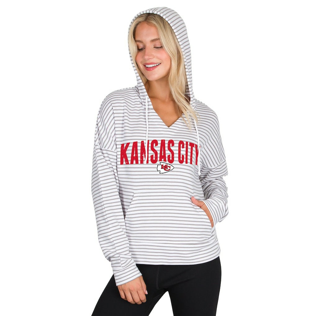 Kansas City Chiefs Concepts Sport Women's Liftoff Striped V-Neck Hoodie White/Gray | NFL