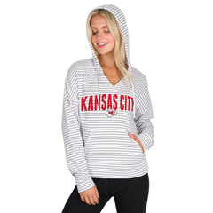 Kansas City Chiefs Concepts Sport Women's Liftoff Striped V-Neck Hoodie White/Gray | NFL