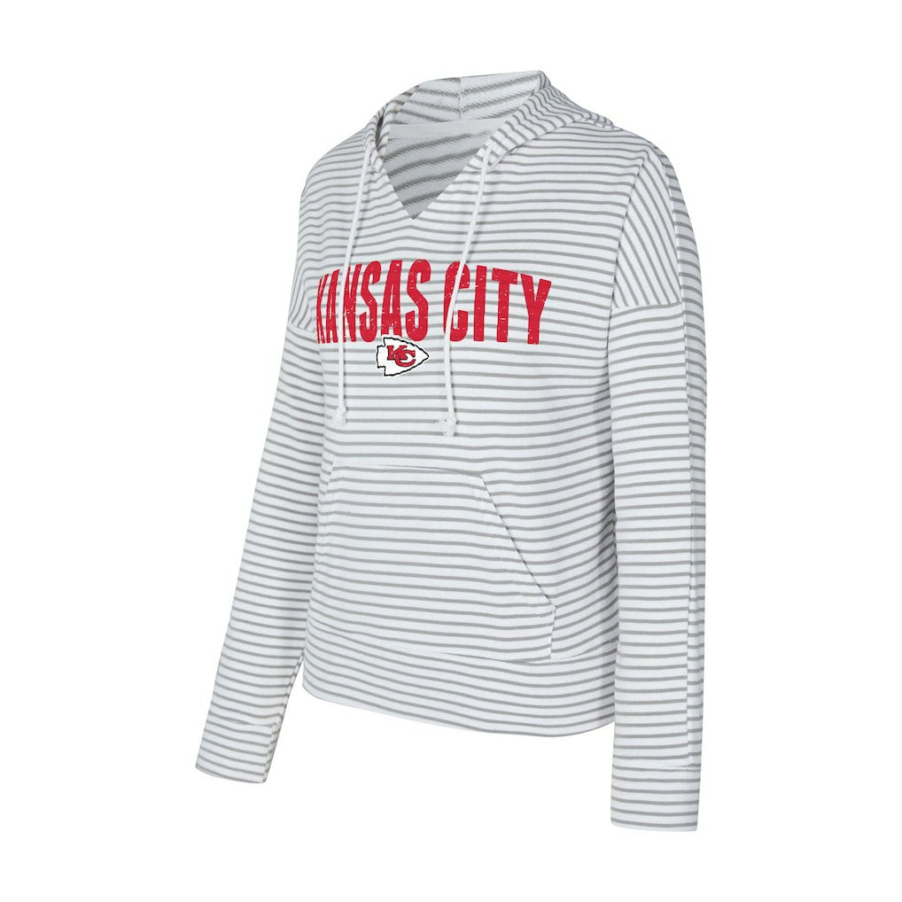 Kansas City Chiefs Concepts Sport Women's Liftoff Striped V-Neck Hoodie White/Gray | NFL