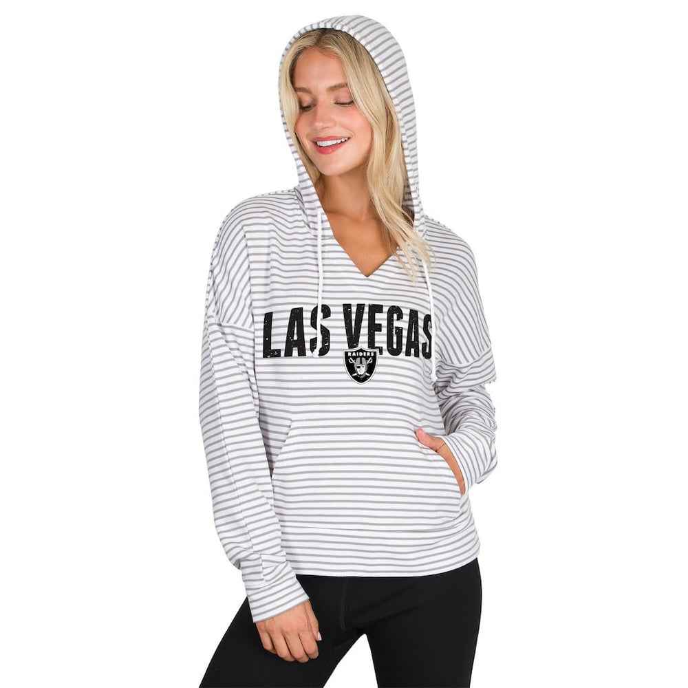 Las Vegas Raiders Concepts Sport Women's Liftoff Striped V-Neck Hoodie White/Gray | NFL