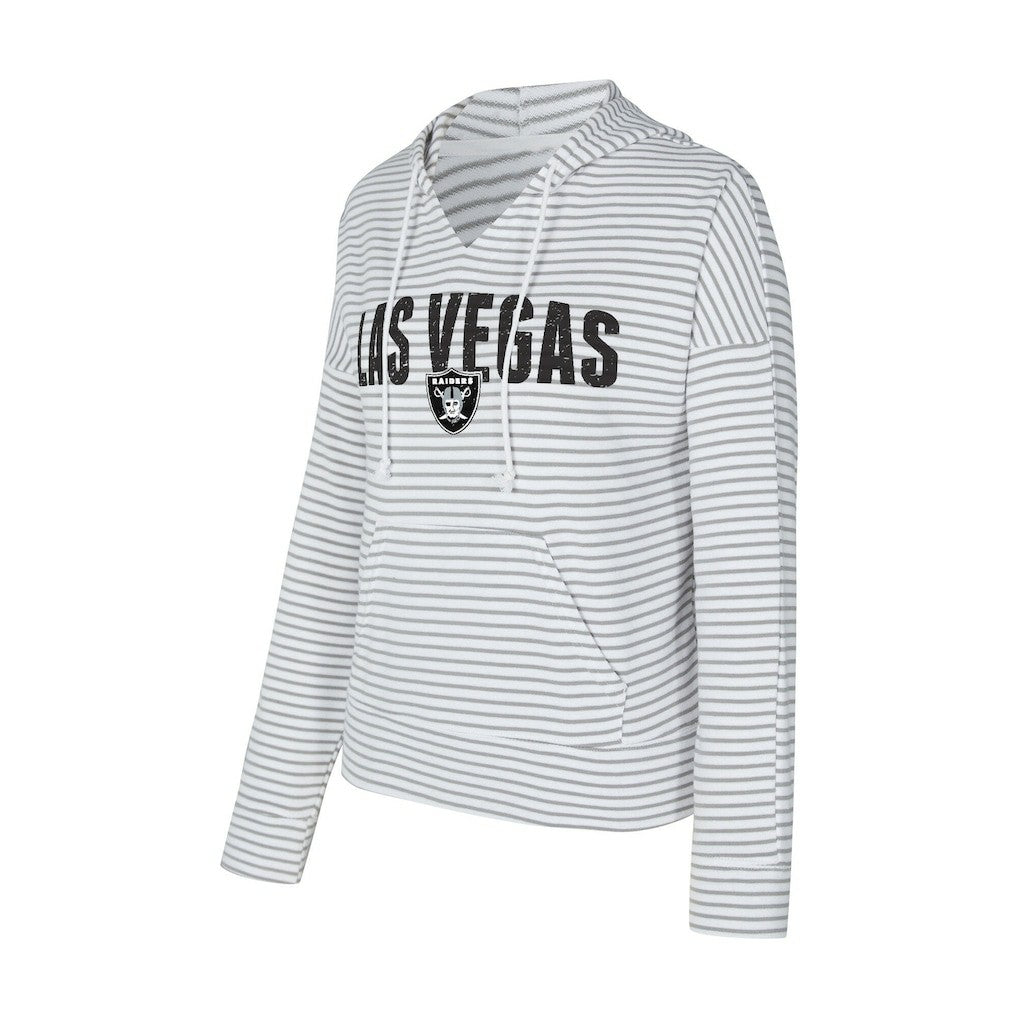 Las Vegas Raiders Concepts Sport Women's Liftoff Striped V-Neck Hoodie White/Gray | NFL