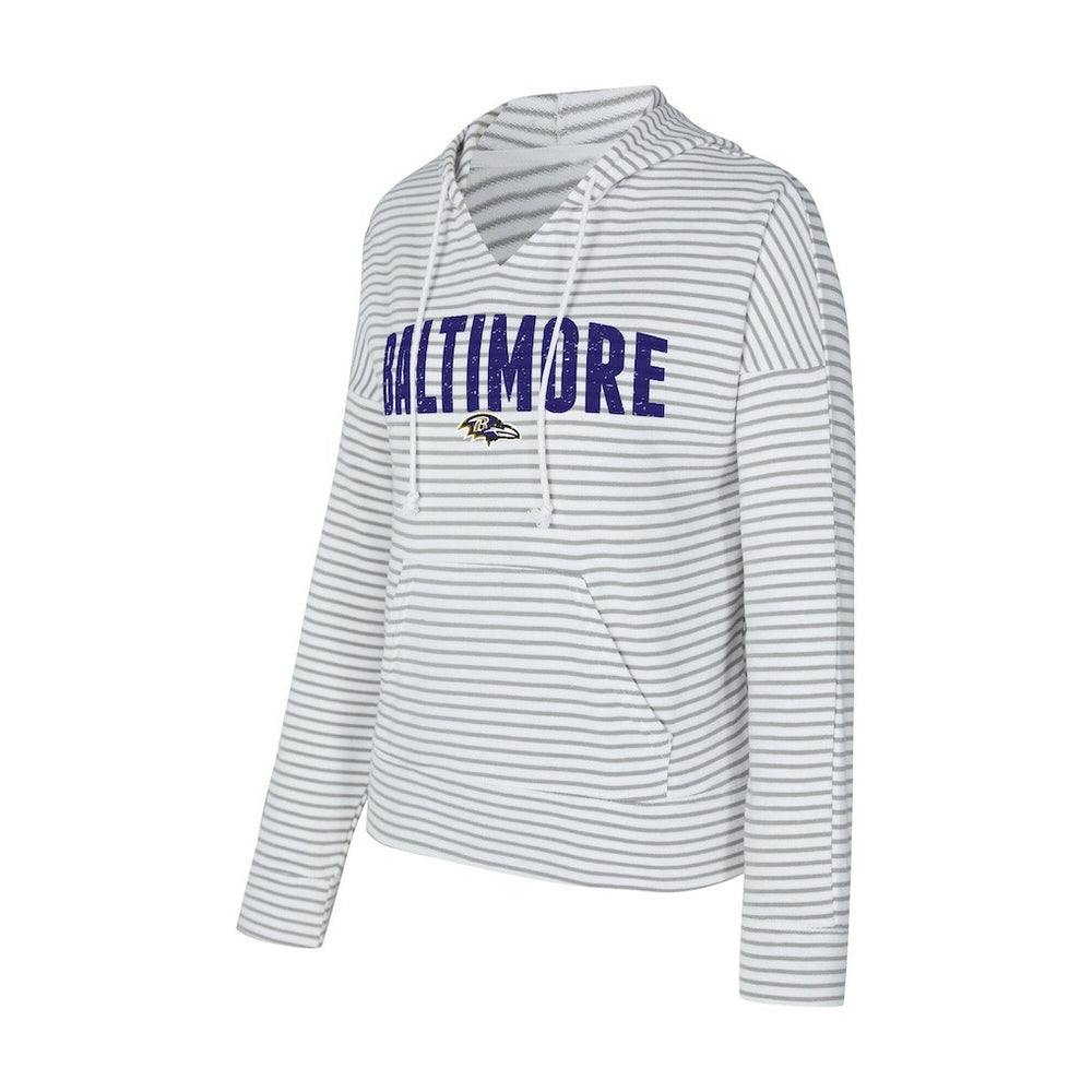 Baltimore Ravens Concepts Sport Women's Liftoff Striped V-Neck Hoodie White/Gray | NFL