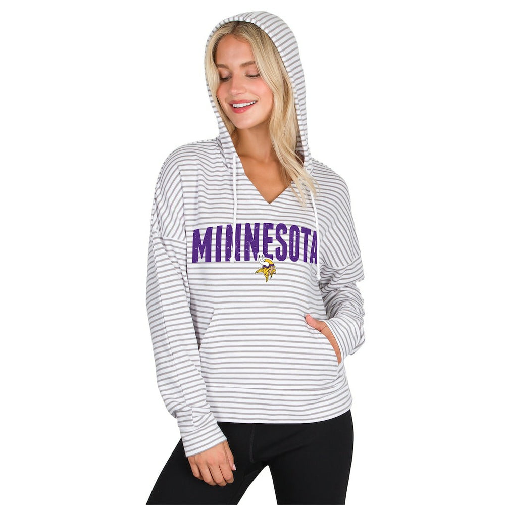 Minnesota Vikings Concepts Sport Women's Liftoff Striped V-Neck Hoodie White/Gray | NFL