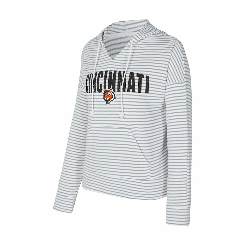 Cincinnati Bengals Concepts Sport Women's Liftoff Striped V-Neck Hoodie White/Gray | NFL