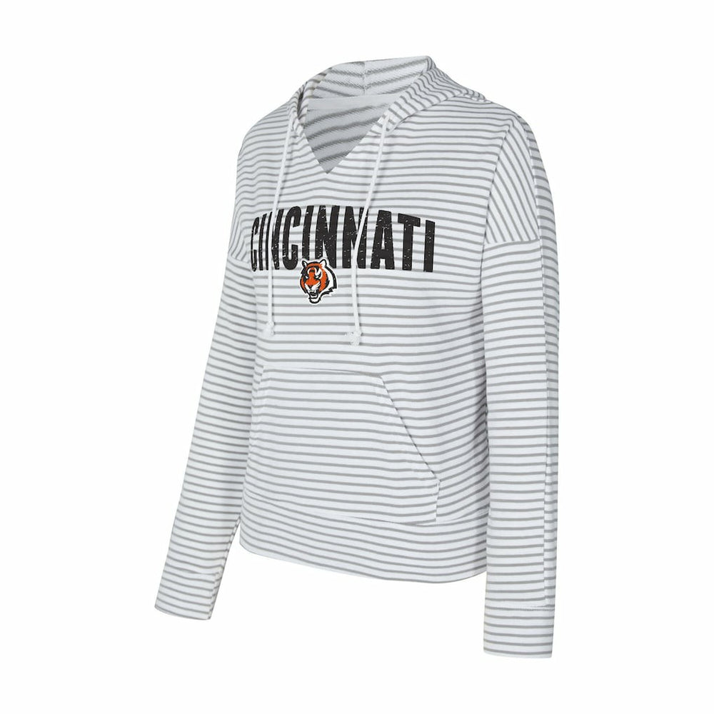 Cincinnati Bengals Concepts Sport Women's Liftoff Striped V-Neck Hoodie White/Gray | NFL