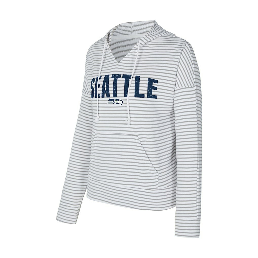 Seattle Seahawks Concepts Sport Women's Liftoff Striped V-Neck Hoodie White/Gray | NFL