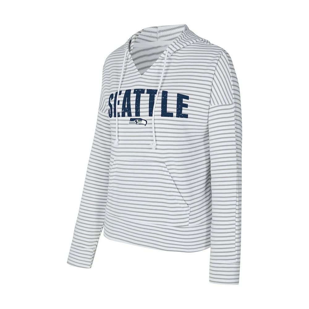 Seattle Seahawks Concepts Sport Women's Liftoff Striped V-Neck Hoodie White/Gray | NFL