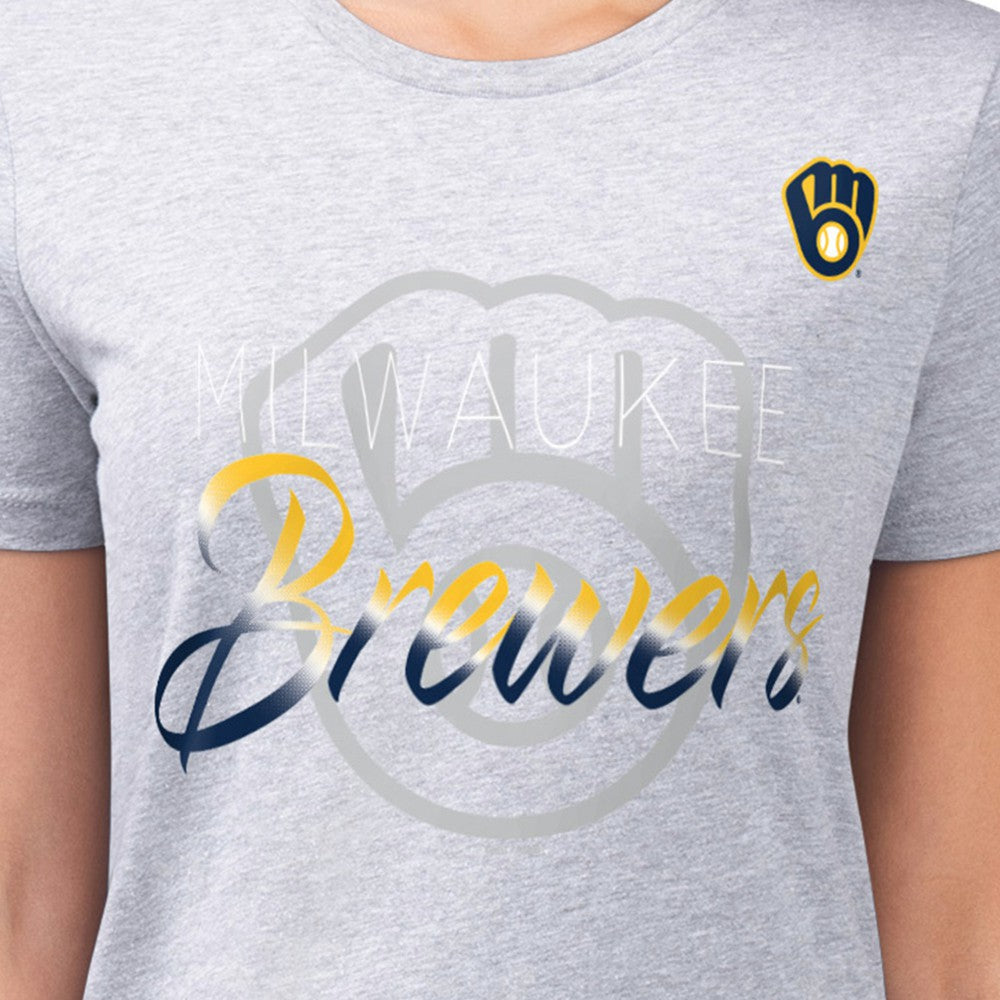 Milwaukee Brewers G-III 4Her by Carl Banks Women's Super-Slim Fit Lightweight Shadow Logo Graphic T-Shirt - MLB