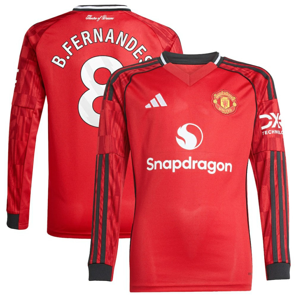 Bruno Fernandes Manchester United Youth Home 2025/26 Replica Player Long Sleeve Jersey Red | Adidas