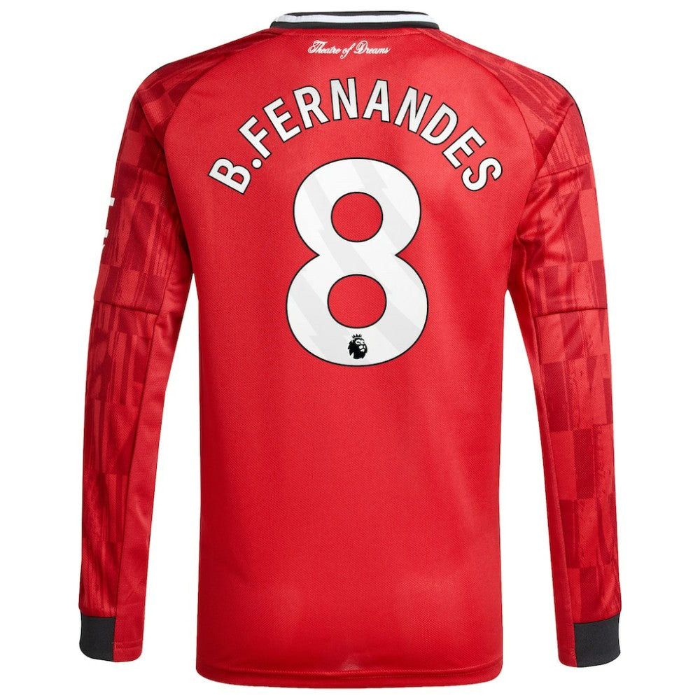 Bruno Fernandes Manchester United Youth Home 2025/26 Replica Player Long Sleeve Jersey Red | Adidas