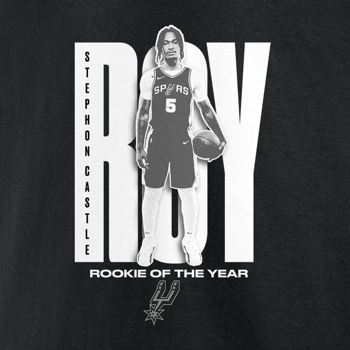 Stephon Castle San Antonio Spurs 2025 NBA Rookie of the Year T-Shirt Black - NBA