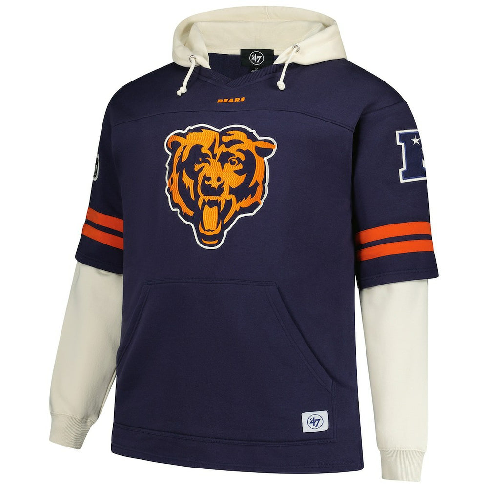 Chicago Bears '47 Big & Tall Split Zone Cornerback V-Neck Hoodie Navy | 47 brand
