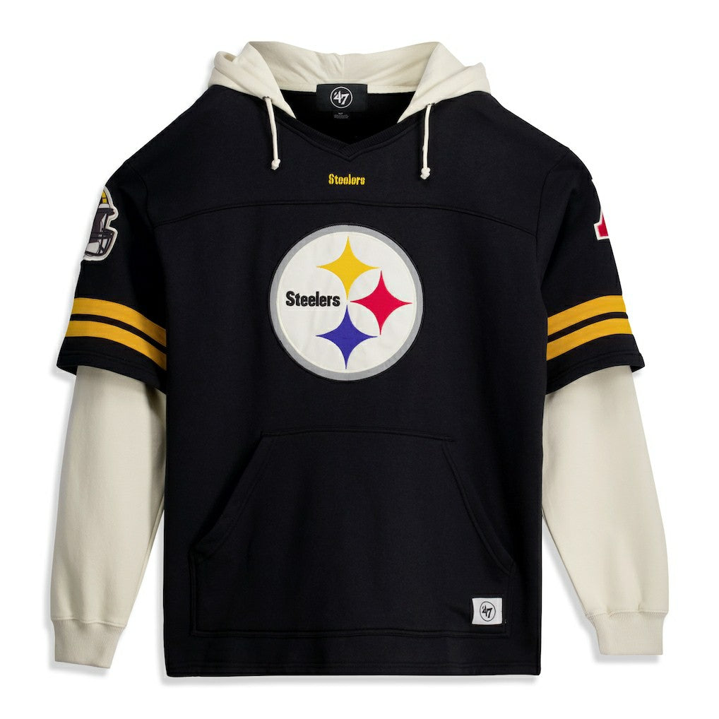 Pittsburgh Steelers '47 Big & Tall Split Zone Cornerback V-Neck Hoodie Black | 47 brand