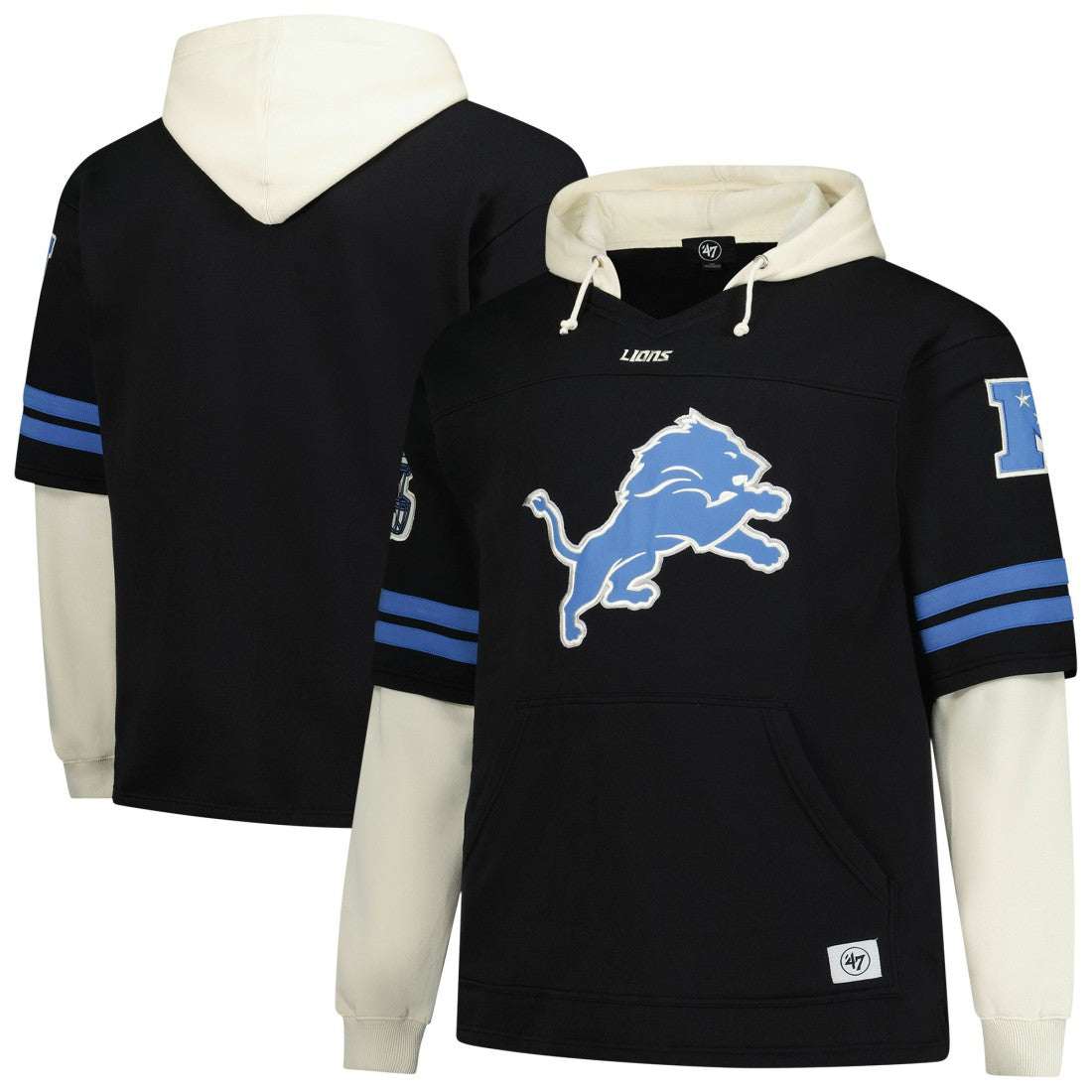 Detroit Lions '47 Big & Tall Split Zone Cornerback V-Neck Hoodie Black | 47 brand