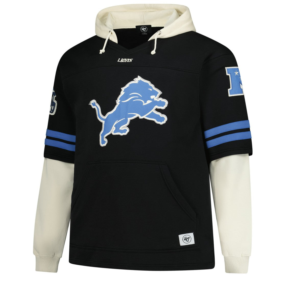 Detroit Lions '47 Big & Tall Split Zone Cornerback V-Neck Hoodie Black | 47 brand