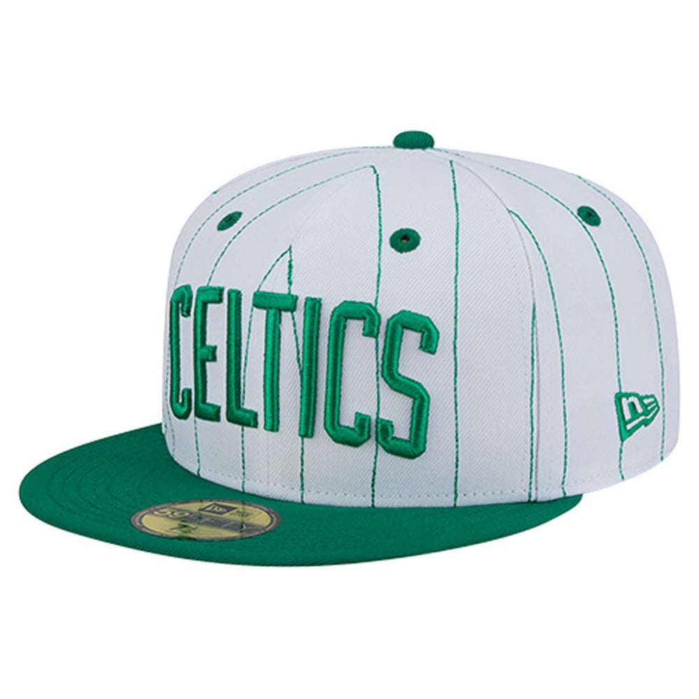 Boston Celtics Wordmark Pinstripe 59FIFTY Fitted Hat White - NBA