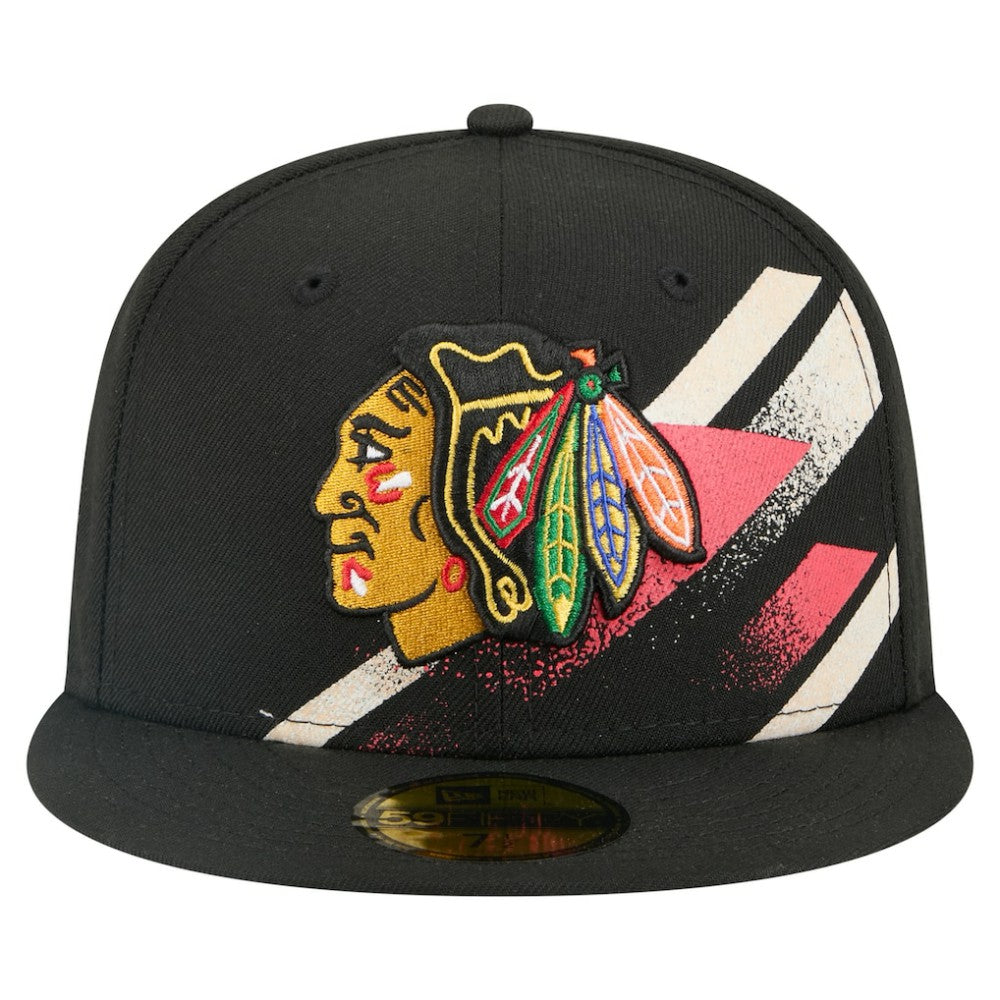 Chicago Blackhawks New Era Faded Lines 59FIFTY Fitted Hat - Black - NHL