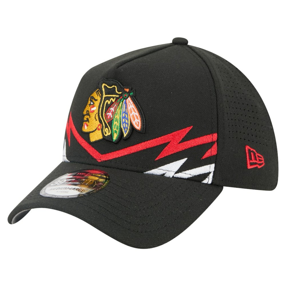 Chicago Blackhawks New Era 39THIRTY A-Frame Perforated Flex Hat - Black - NHL