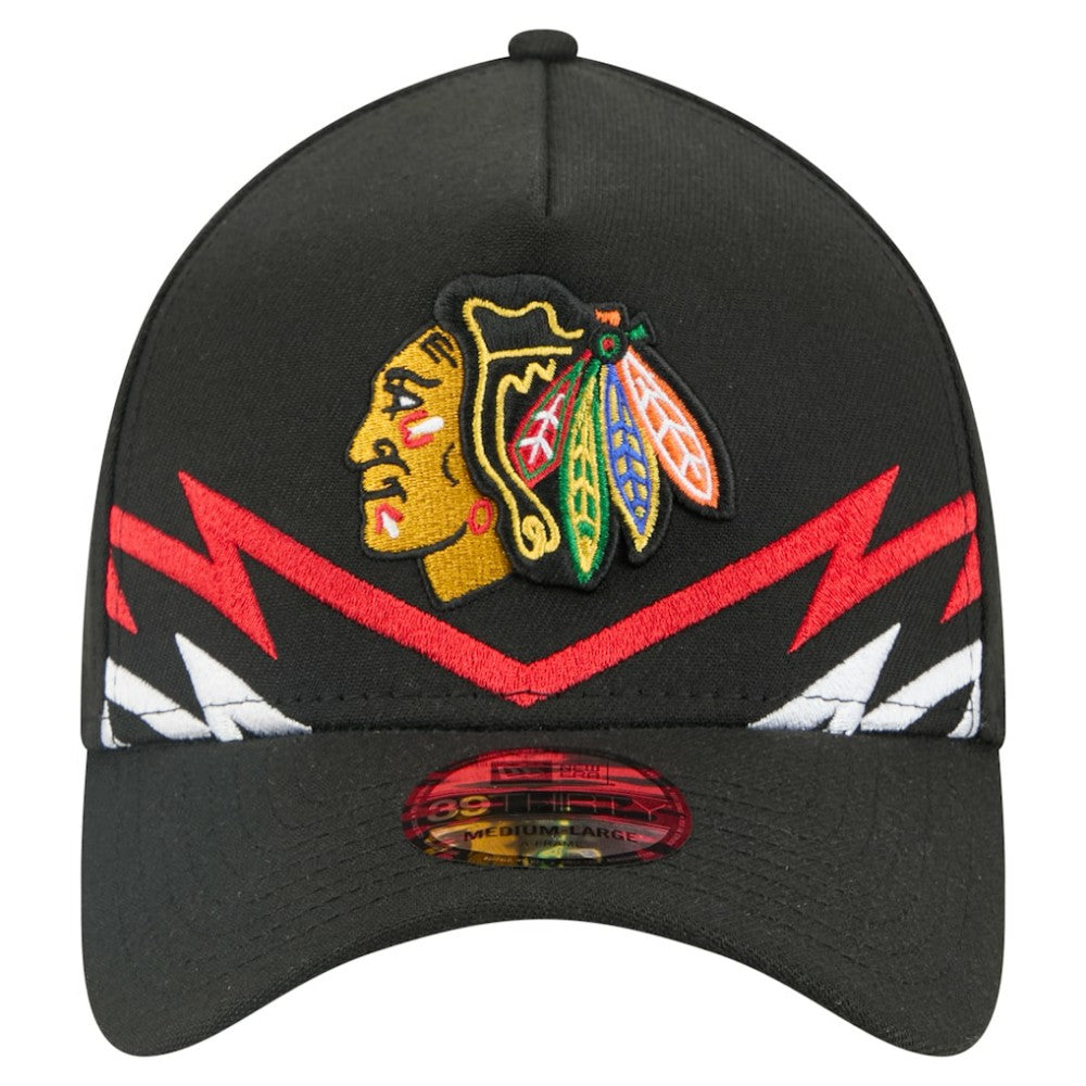 Chicago Blackhawks New Era 39THIRTY A-Frame Perforated Flex Hat - Black - NHL