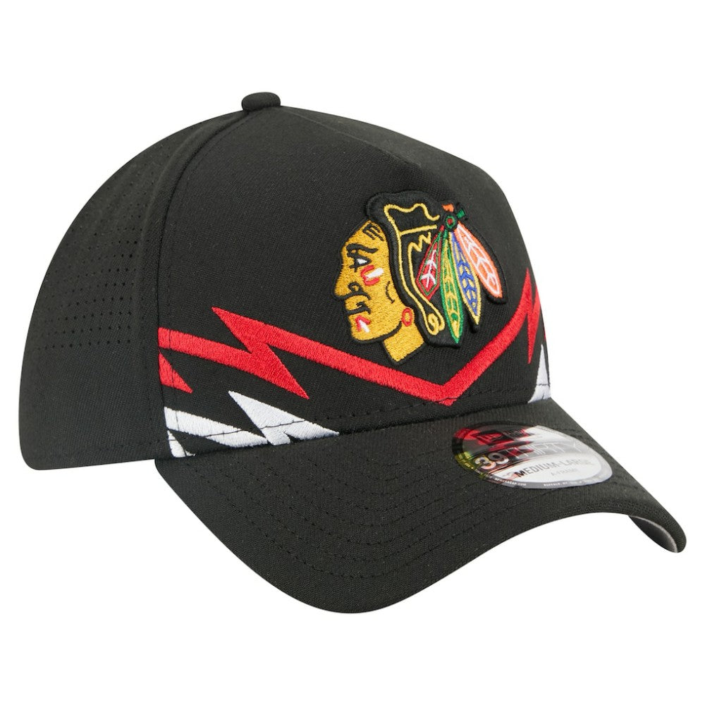 Chicago Blackhawks New Era 39THIRTY A-Frame Perforated Flex Hat - Black - NHL
