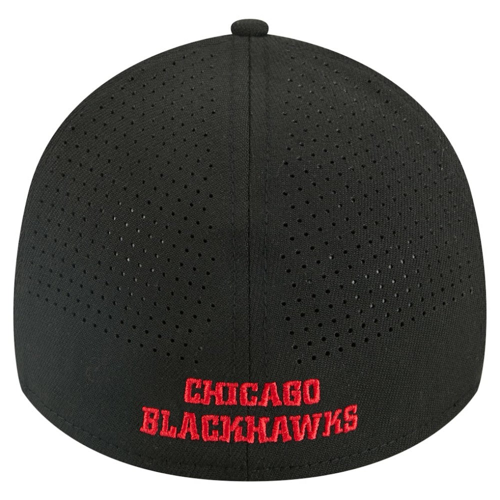 Chicago Blackhawks New Era 39THIRTY A-Frame Perforated Flex Hat - Black - NHL
