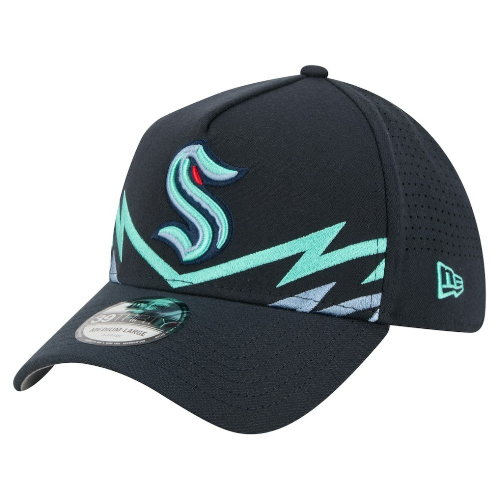 Seattle Kraken New Era Zig Zag 39THIRTY A-Frame Perforated Flex Hat - Deep Sea Blue - NHL