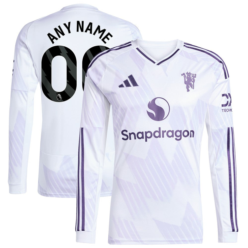 Manchester United 2025/26 Away Replica Long Sleeve Custom Jersey White | Adidas discount