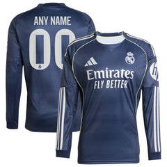 Real Madrid 2025/26 Away Long Sleeve Replica Custom Jersey Blue | Adidas