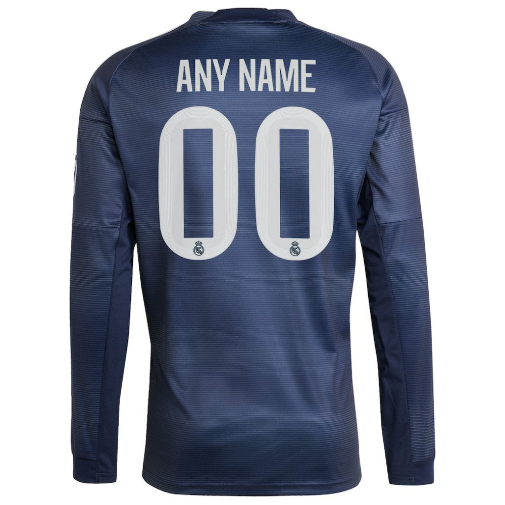 Real Madrid 2025/26 Away Long Sleeve Replica Custom Jersey Blue | Adidas