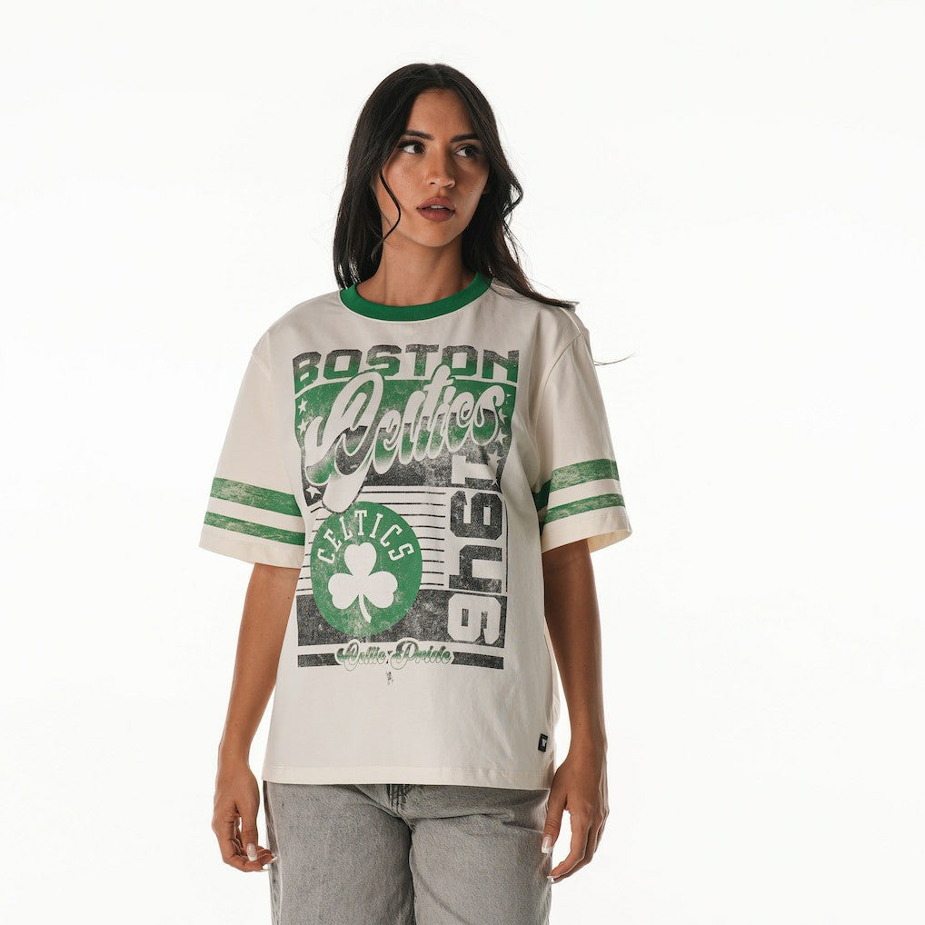 Boston Celtics The Wild Collective Women's Vintage Drop Shoulder Oversized Boyfriend T-Shirt Cream - NBA