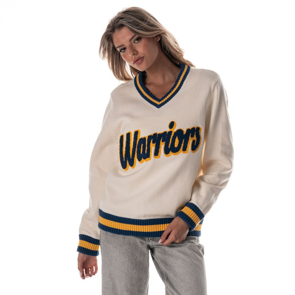 Golden State Warriors The Wild Collective Women's Jacquard V-Neck Sweater Cream - NBA