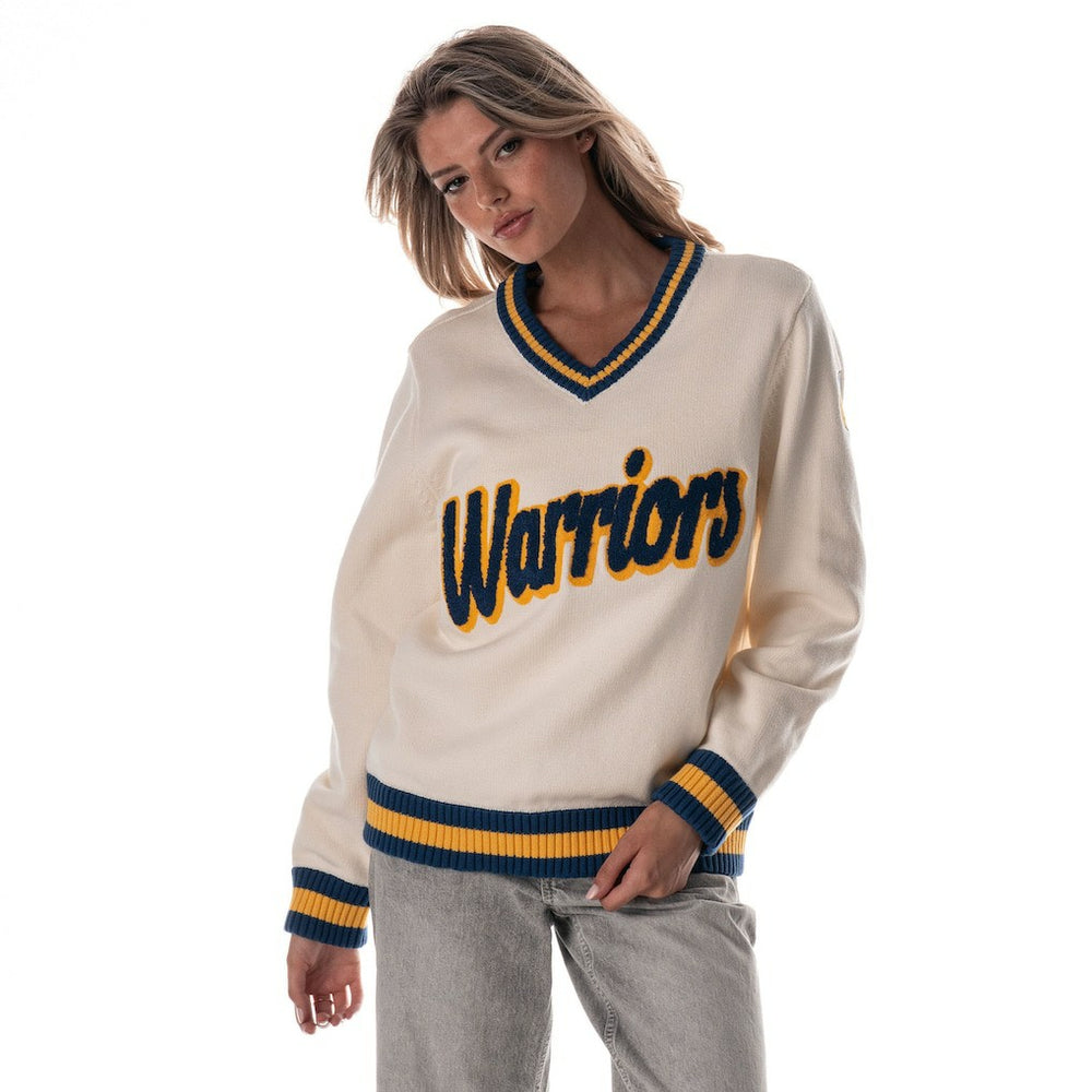 Golden State Warriors The Wild Collective Women's Jacquard V-Neck Sweater Cream - NBA