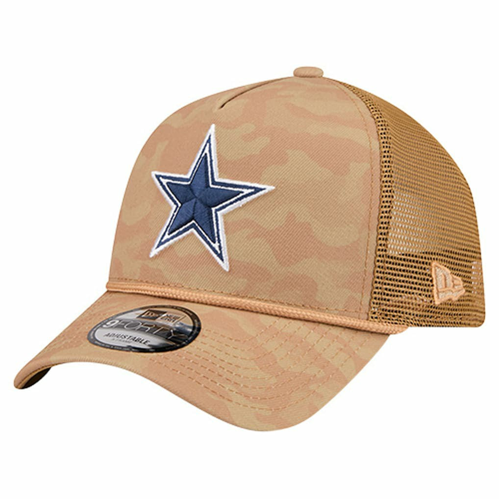 Dallas Cowboys New Era Wheat Camo 9FORTY Trucker Adjustable Hat Tan | NFL