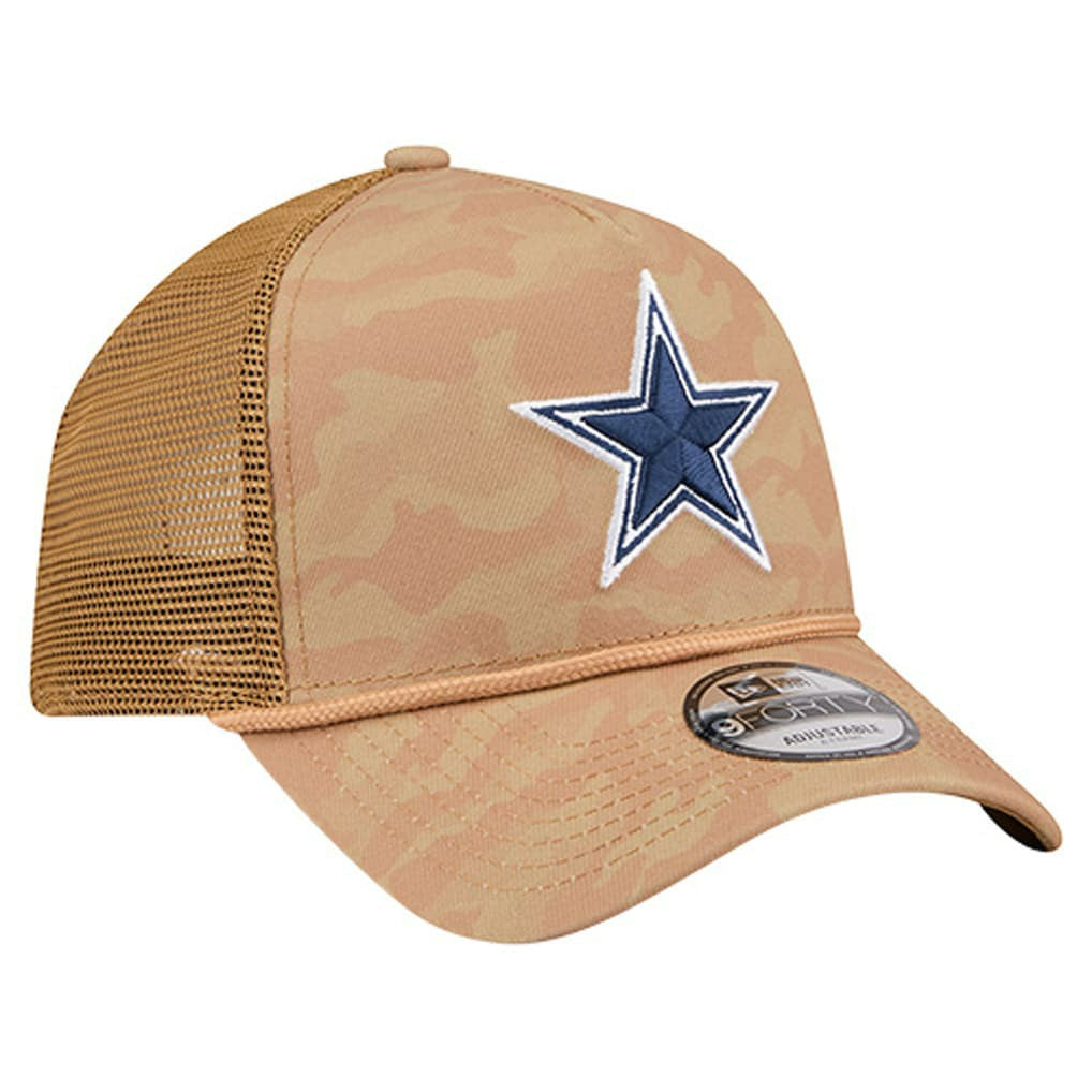 Dallas Cowboys New Era Wheat Camo 9FORTY Trucker Adjustable Hat Tan | NFL