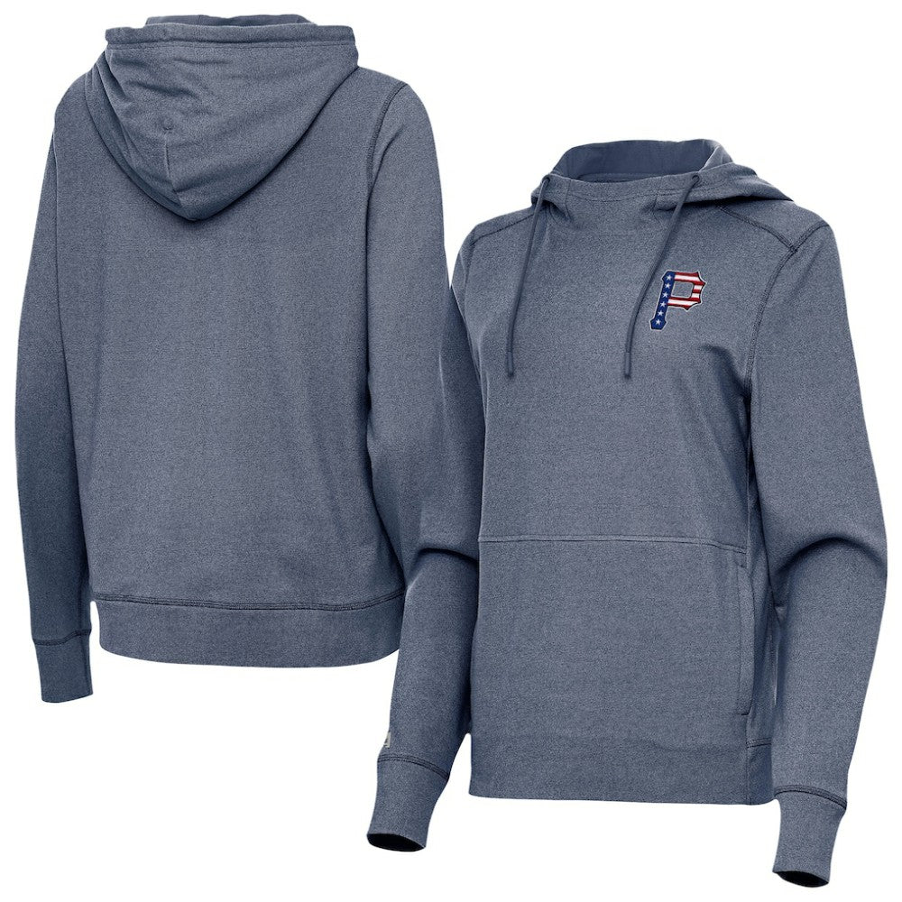 Pittsburgh Pirates Antigua Women's Justice Stars and Stripes Team Logo Pullover Hoodie - MLB