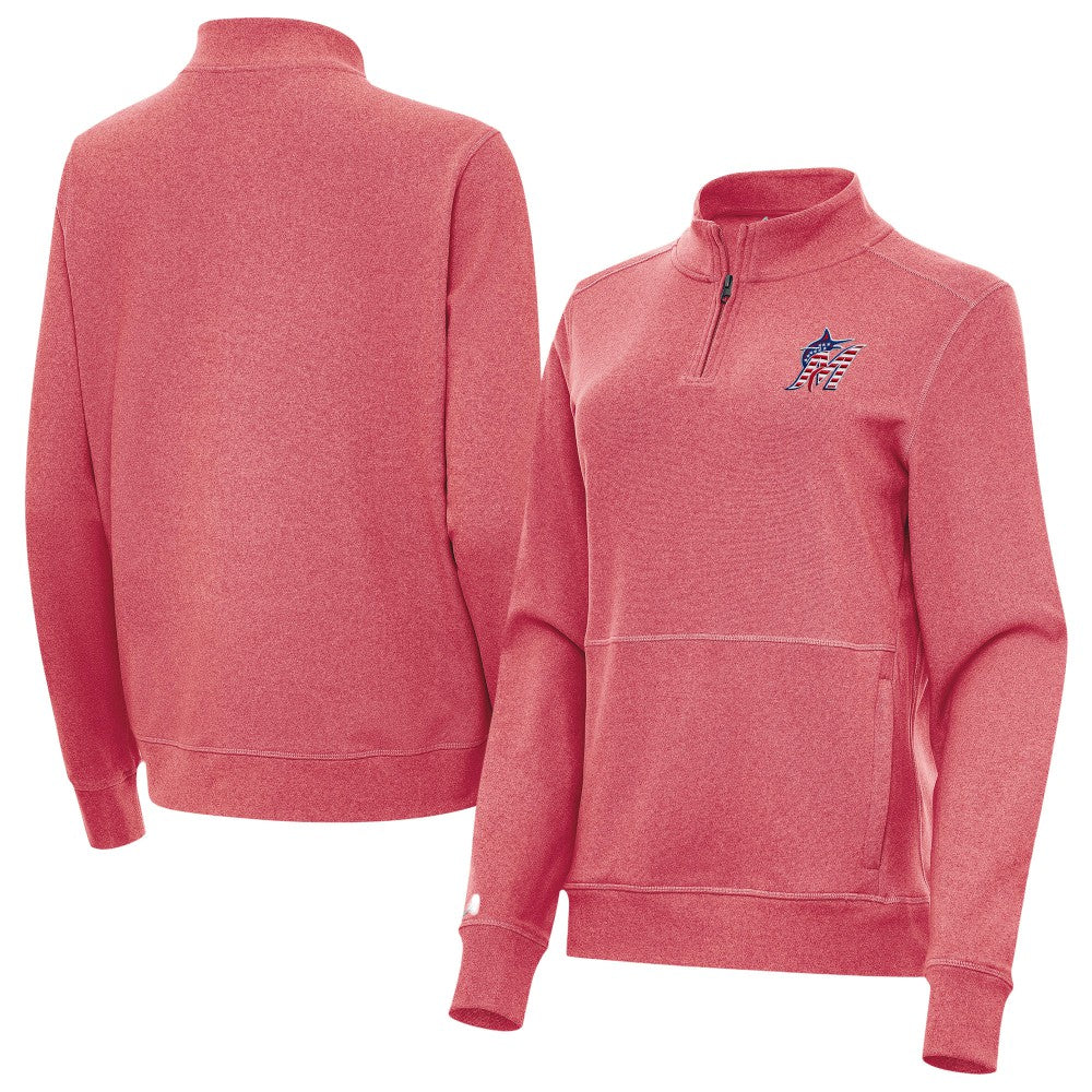 Miami Marlins Antigua Women's Crush Stars and Stripes Team Logo Quarter-Zip Pullover Top - MLB