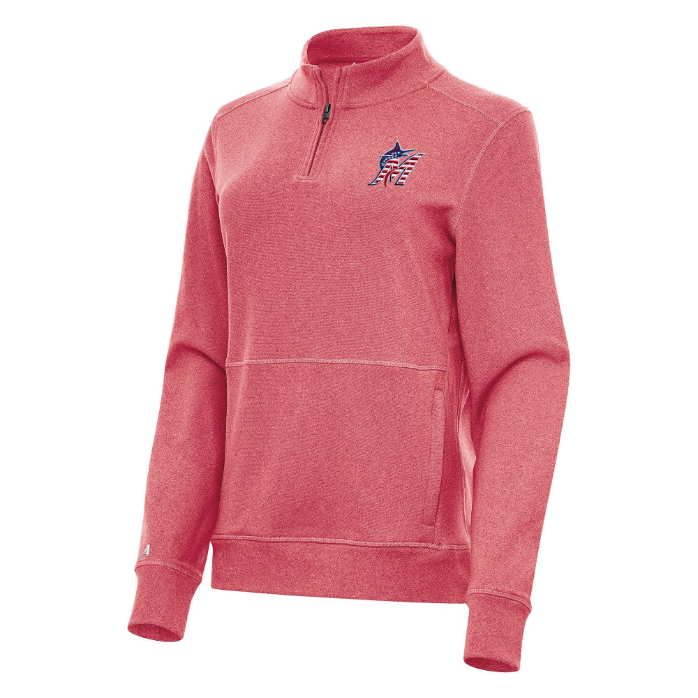 Miami Marlins Antigua Women's Crush Stars and Stripes Team Logo Quarter-Zip Pullover Top - MLB