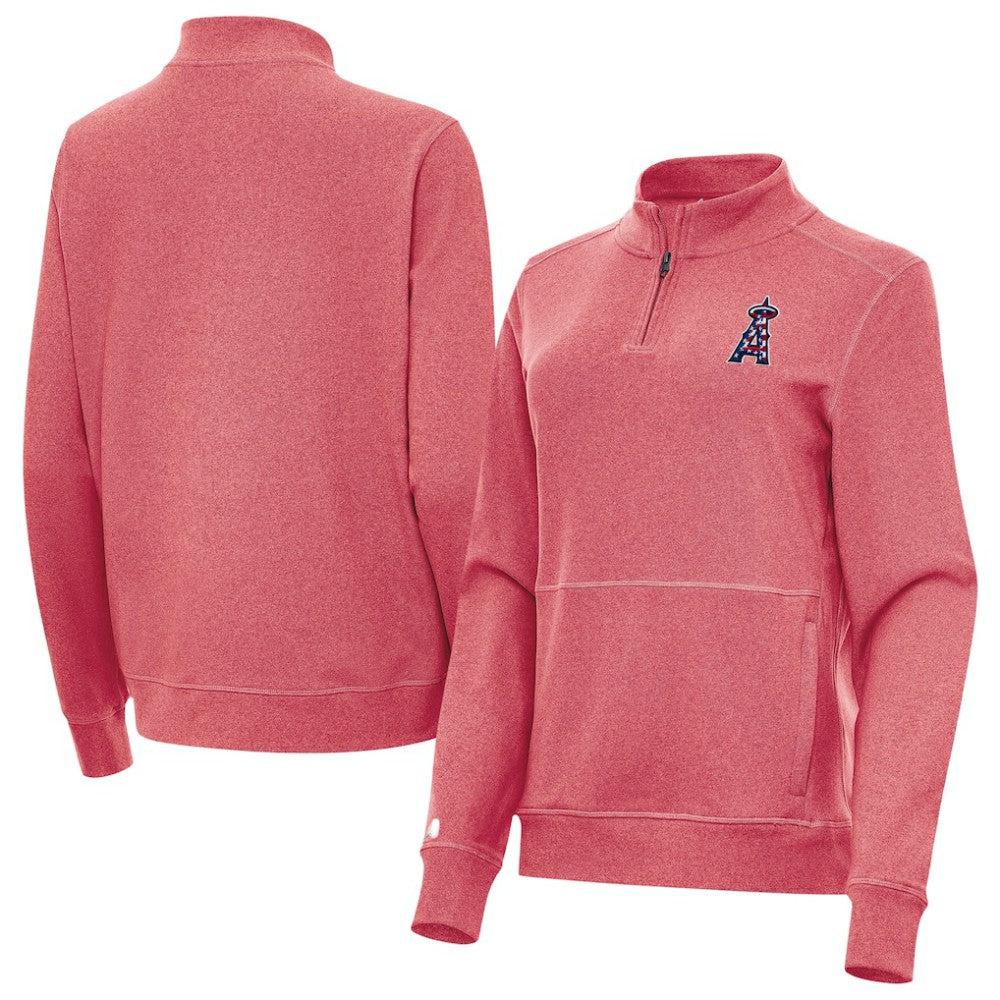 Los Angeles Angels Antigua Women's Crush Stars and Stripes Team Logo Quarter-Zip Pullover Top - MLB