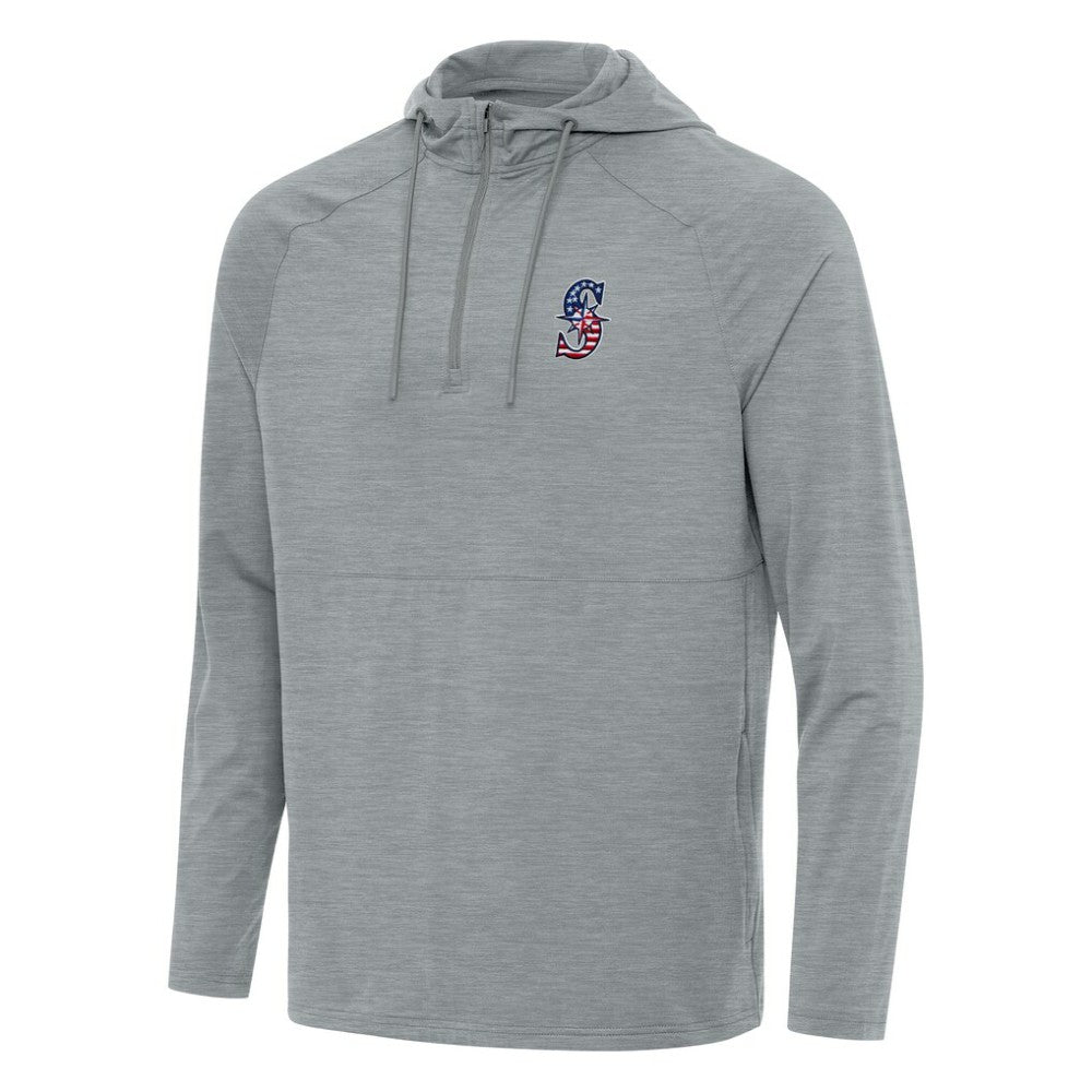 Seattle Mariners Antigua Spikes Stars and Stripes Team Logo Quarter-Zip Pullover Hoodie - MLB