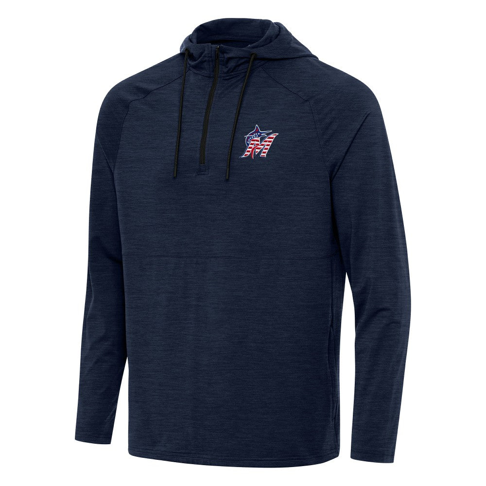Miami Marlins Antigua Spikes Stars and Stripes Team Logo Quarter-Zip Pullover Hoodie - MLB